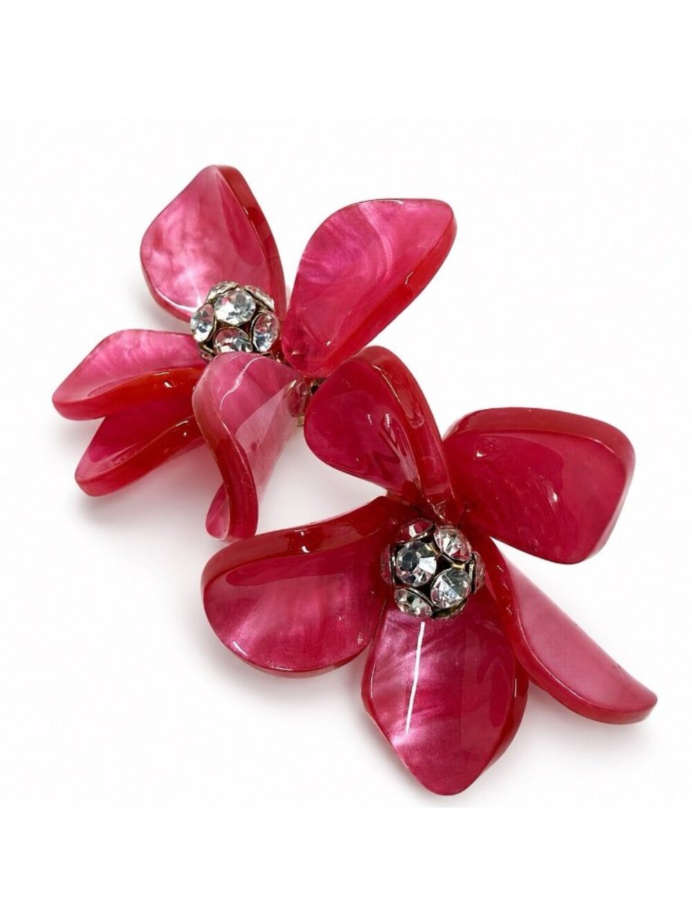 Nine West Statement Earrings OS Hot Pink Flower Rhinestone Coquette Garden Party